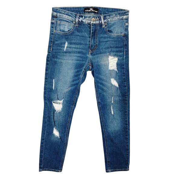Almost Famous Distressed Skinny Jeans Size 5 Blue Stretchy 5 Pockets - Picture 1 of 6